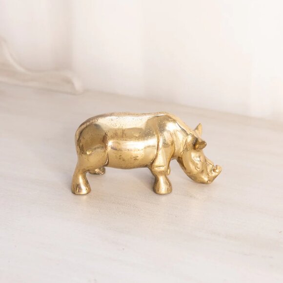 Small/Medium Brass Rhino Rhinoceros Figurine - Picture 1 of 3
